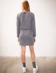 Robe courte en molleton gris boutons épaules femme-3