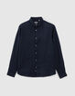 Marineblaues SLIM-Herrenhemd aus 100% Leinen-7