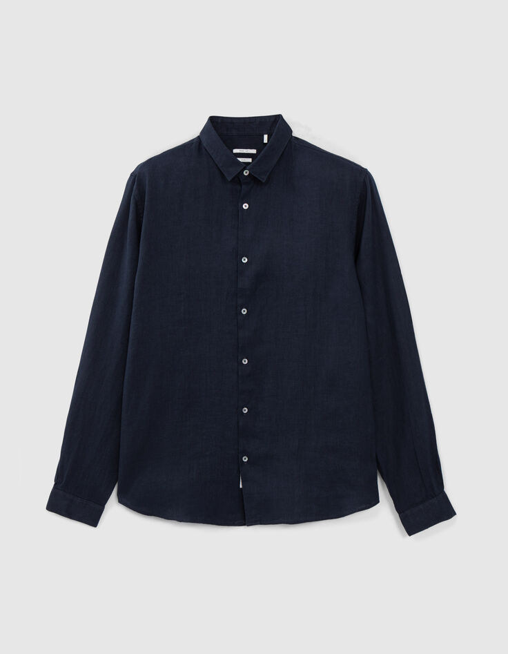 Marineblaues SLIM-Herrenhemd aus 100% Leinen-7