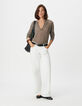 Pull manches longues beige tricot c&ocirc;tes plates Femme-2