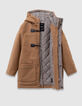 Beige wollen jas met kap dufflecoatstijl jongens-6