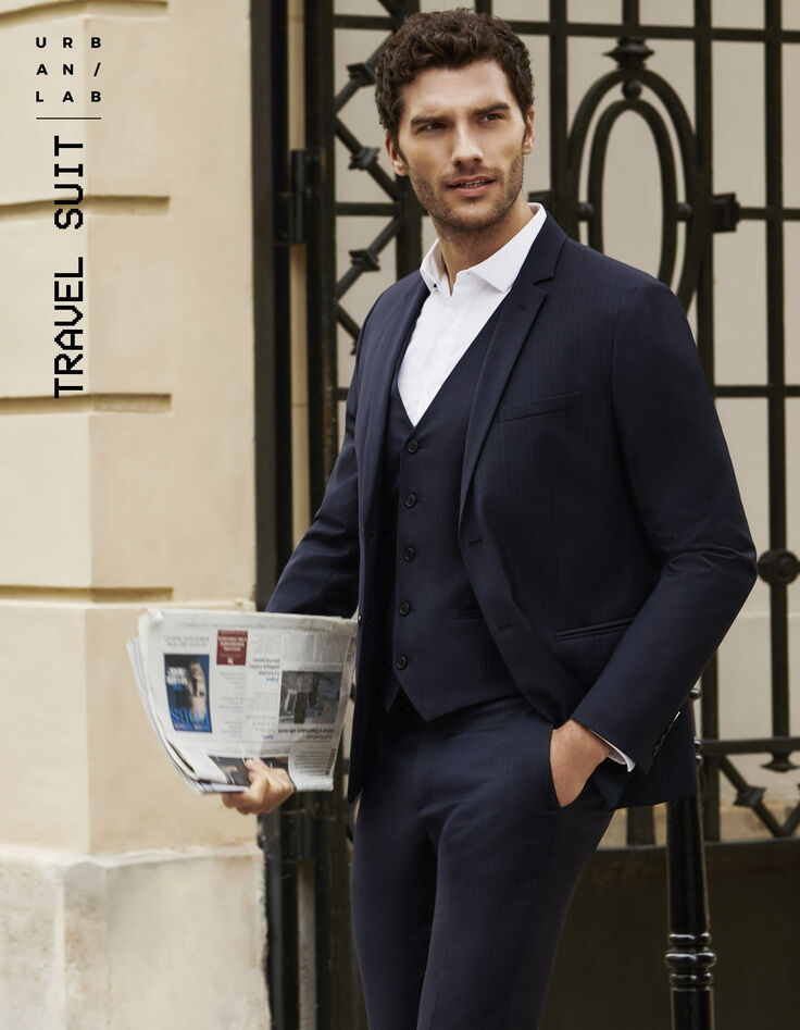 Veste de costume marine à fines rayures Homme-1