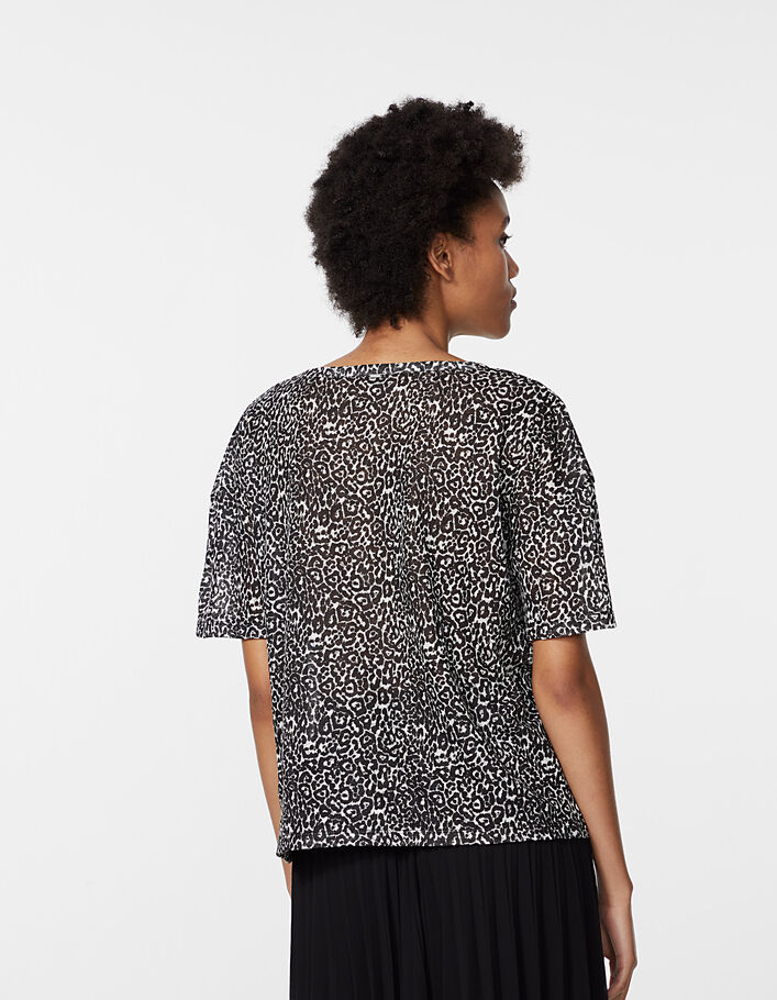 Camiseta corte loose lino estampado micro leopardo mujer - IKKS