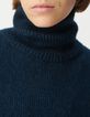 Women's navy rib-knit turtleneck sweater with lurex trim-5