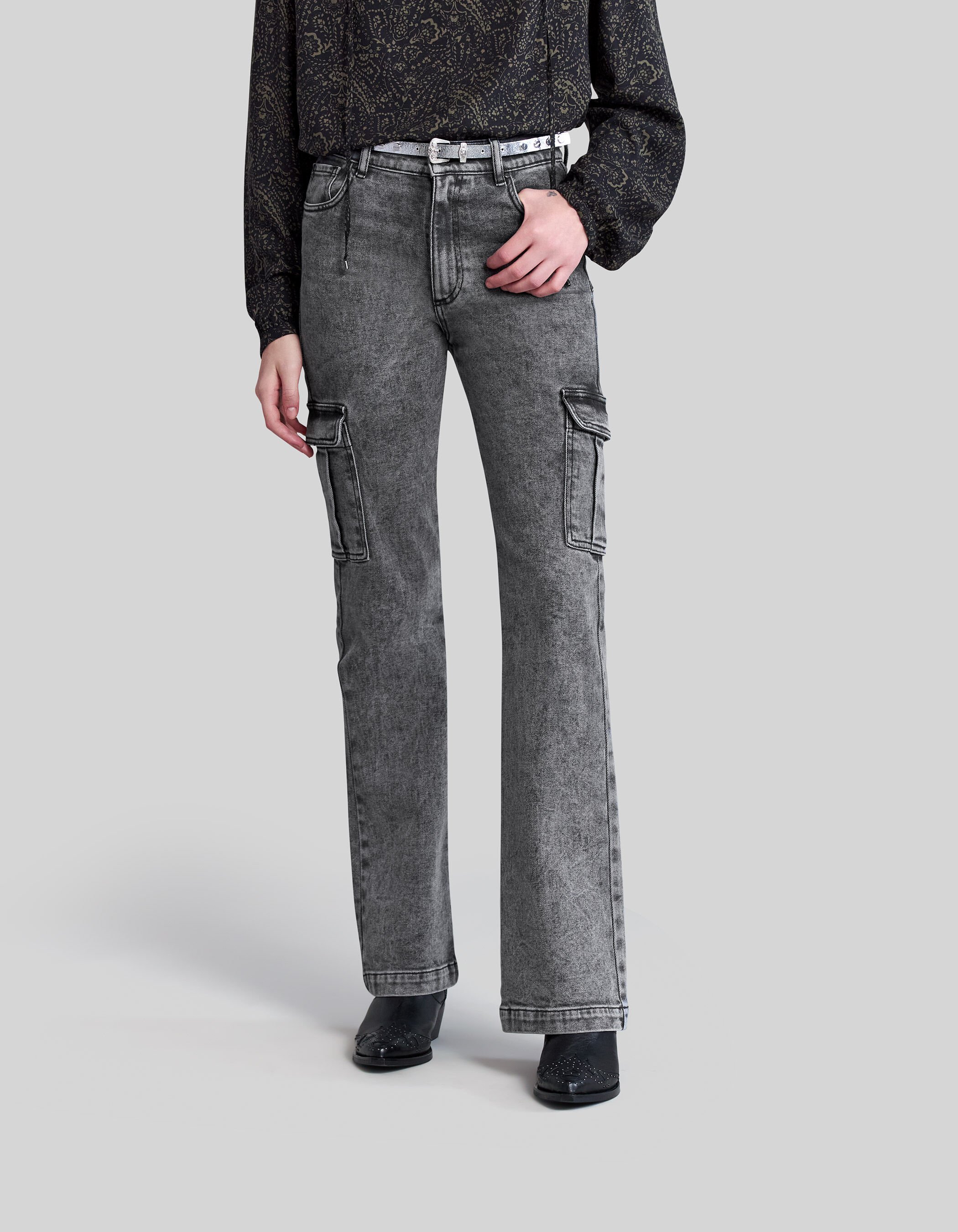 Jean flare noir d lav poches battle Femme