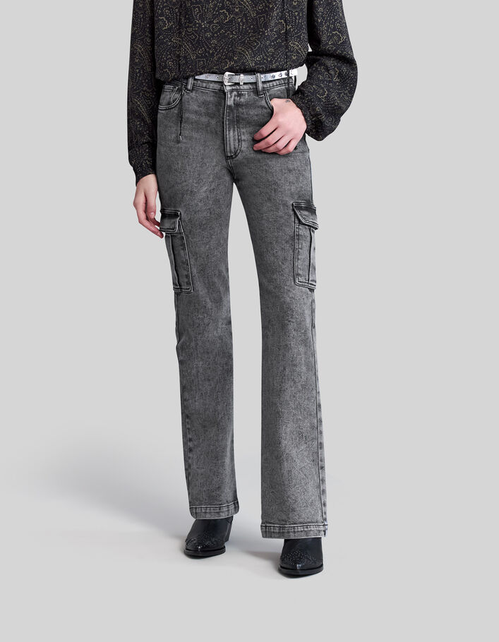 Women’s faded black flared jeans with cargo pockets - IKKS
