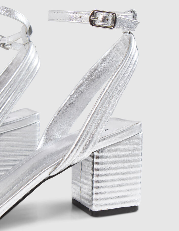 Women’s metallic silver leather heeled sandals - IKKS