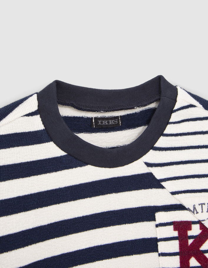 Boys' navy asymmetric seam sailor stripe T-shirt-4