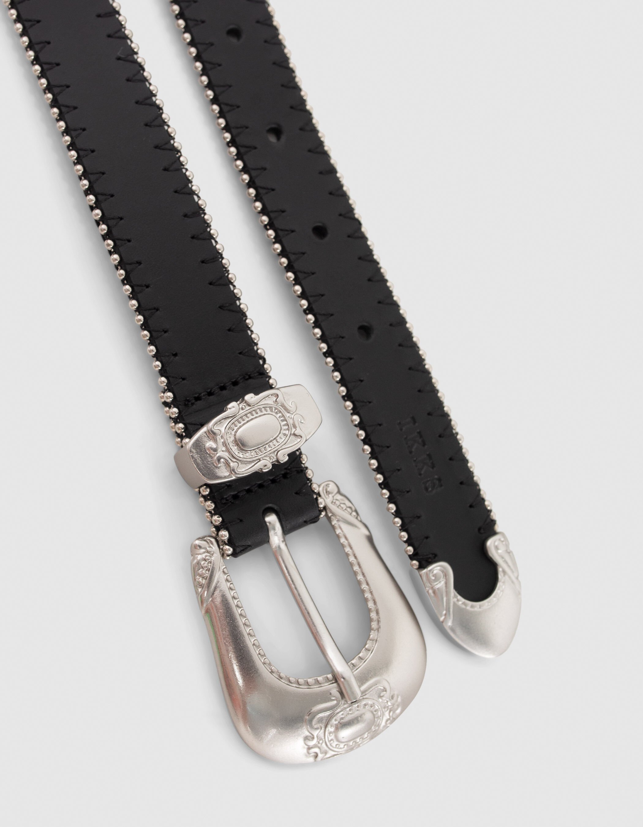 Ceinture noire cuir microbilles et boucle Western Femme