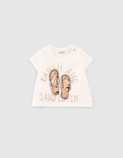 T-shirt blanc cassé visuel tongs bébé fille