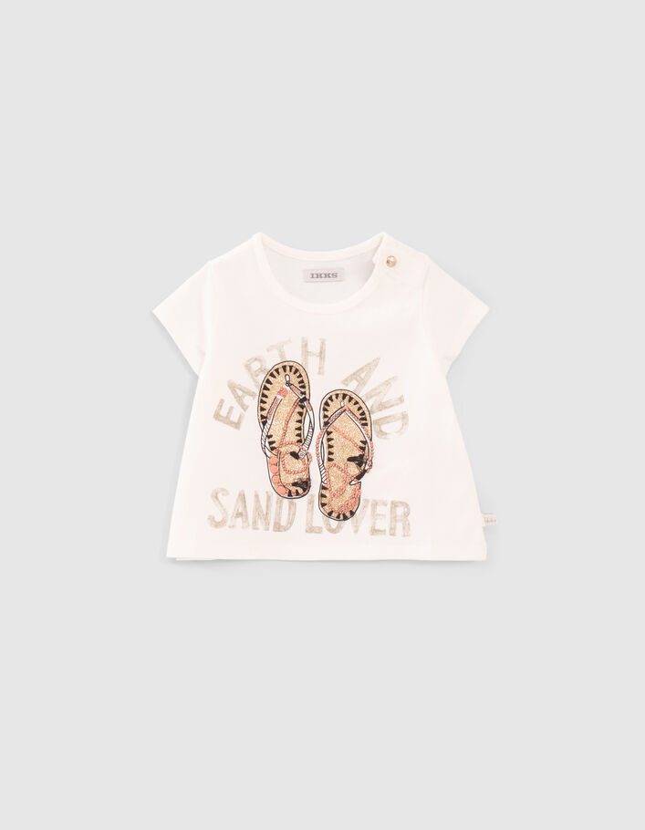 Camiseta blanco roto chancletas bebé niña - IKKS