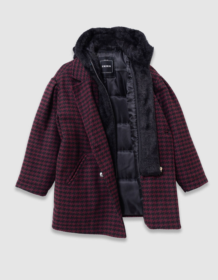 Girls’ black check coat with hooded facing-6
