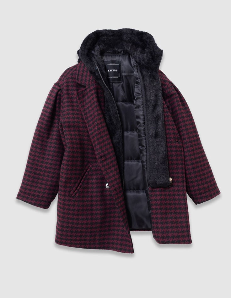 Girls’ black check coat with hooded facing-6 Girls’ black check coat with hooded facing-6