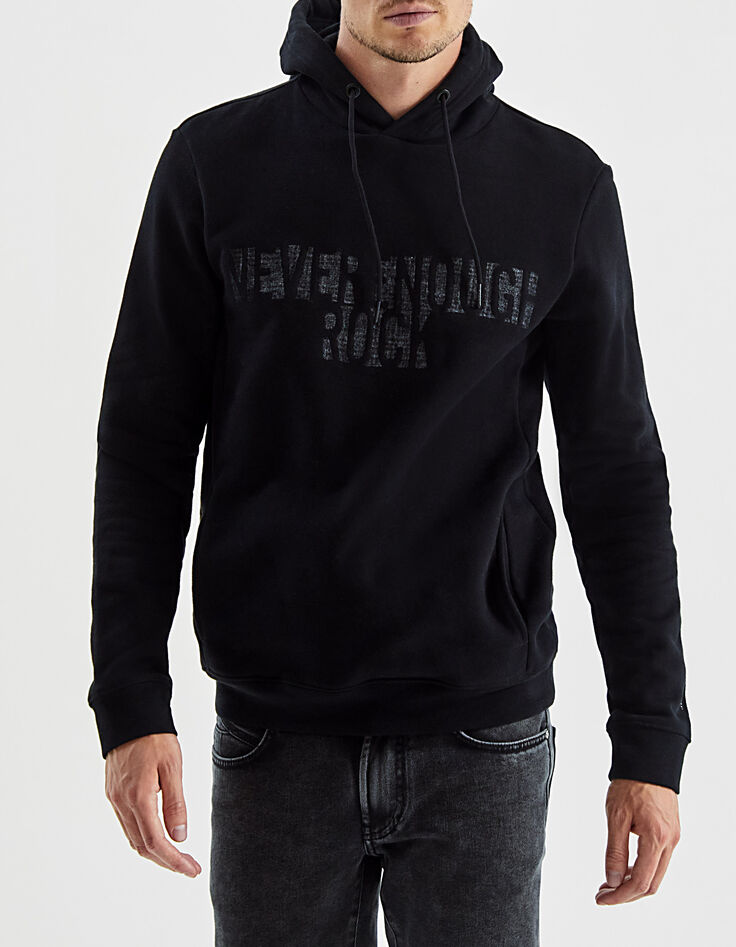 Sweat noir à capuche avec message Homme-6