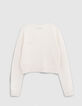Pull écru tricot cropped broderie message fille-3