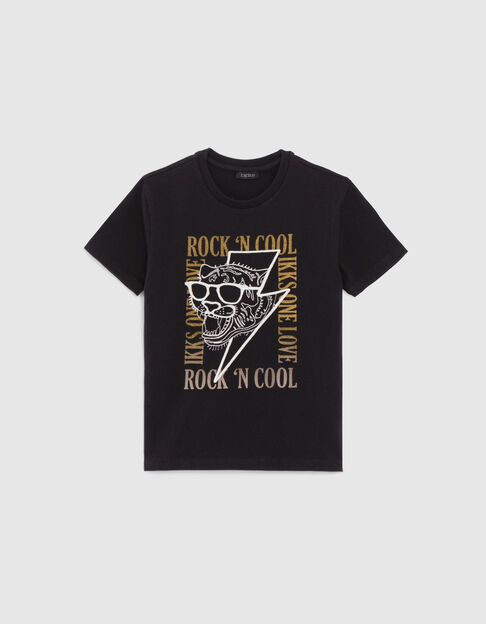 Schwarzes Jungen-T-Shirt mit Tiger mit Sonnenbrille - IKKS