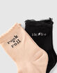 Calcetines negros y rosa empolvado bebé niña -4