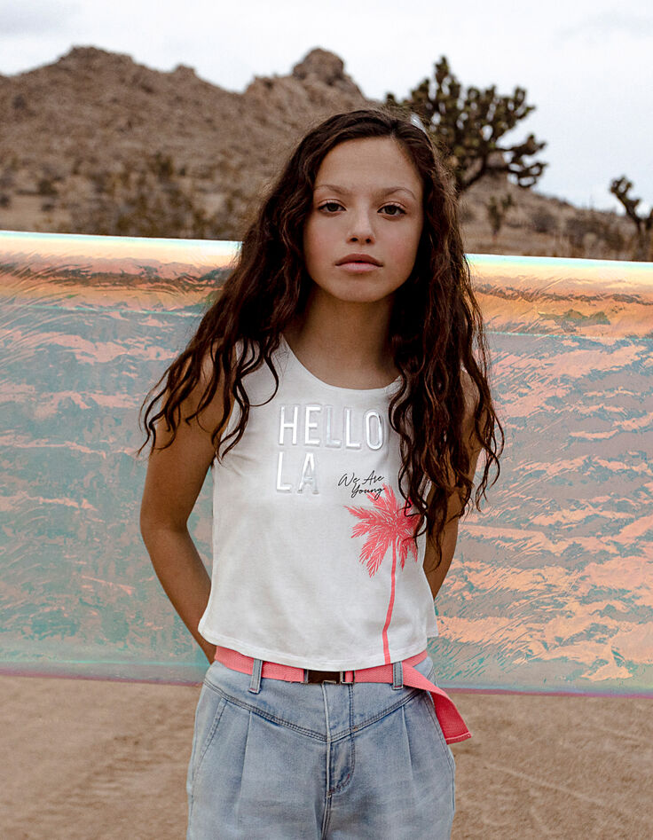 Girls’ off-white HELLO LA cropped vest top-1