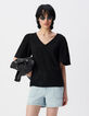 Tee-shirt manches courtes noir ajour&eacute; Femme-2