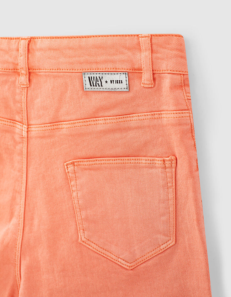 Short en jean corail fluo zippé à taille haute fille -5