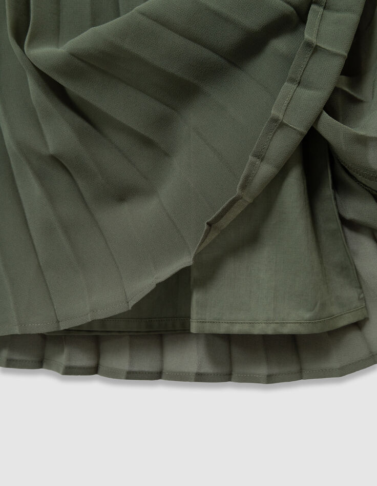 Khakifarbener langer Rock  Stickerei und Falten  M&auml;dchen-6