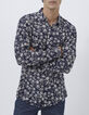 Marineblaues Herrenhemd im SLIM-Fit mit Blumenprint-2