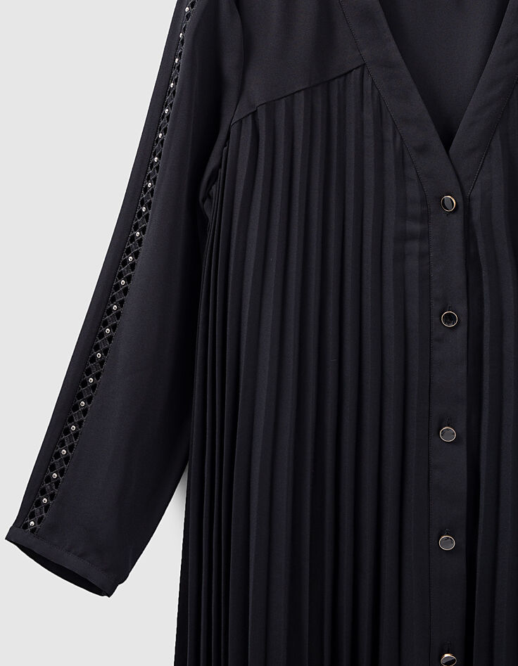 Robe noire plissée avec galons ajourés et cloutés I.Code-2
