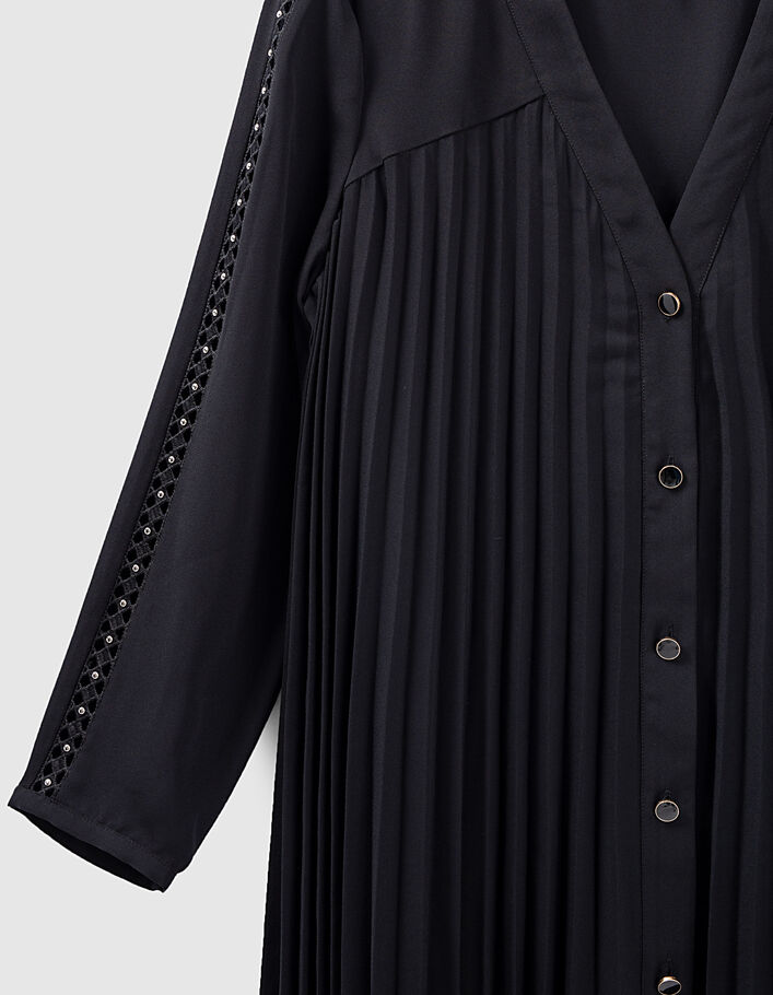 Robe noire plissée avec galons ajourés et cloutés I.Code - I.CODE
