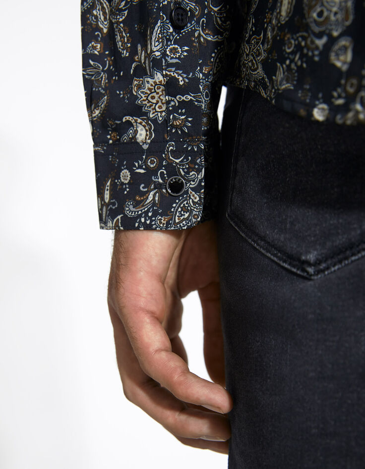 Chemise SLIM noire imprimé floral Rock Homme-5