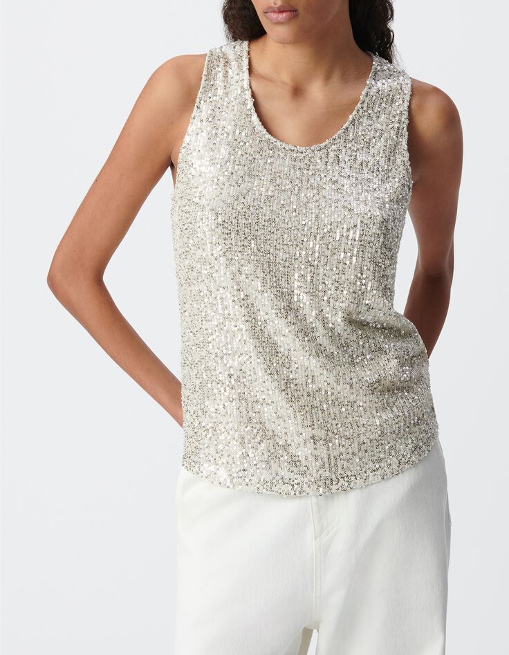 Sequin embroidered silver top Women-2