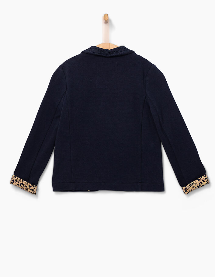 Girls' navy knitted jacket with lace collar - IKKS