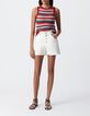 Top rouge tricot ajour&eacute; motif rayures Femme-5