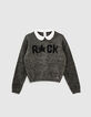Pull gris anthracite avec col Claudine blanc fille-1