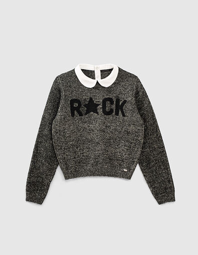 Pull gris anthracite avec col Claudine blanc fille - IKKS