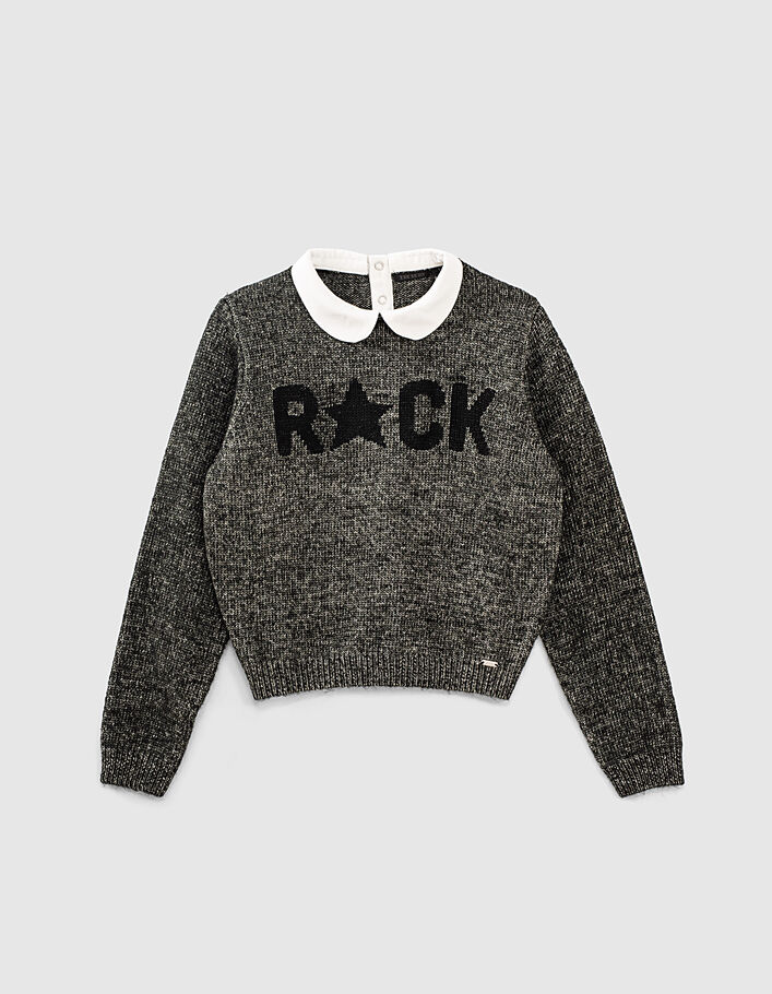 Girl’s charcoal grey sweater with white Peter Pan collar - IKKS