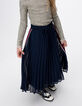 Girls’ navy pleated long skirt with side stripes-3
