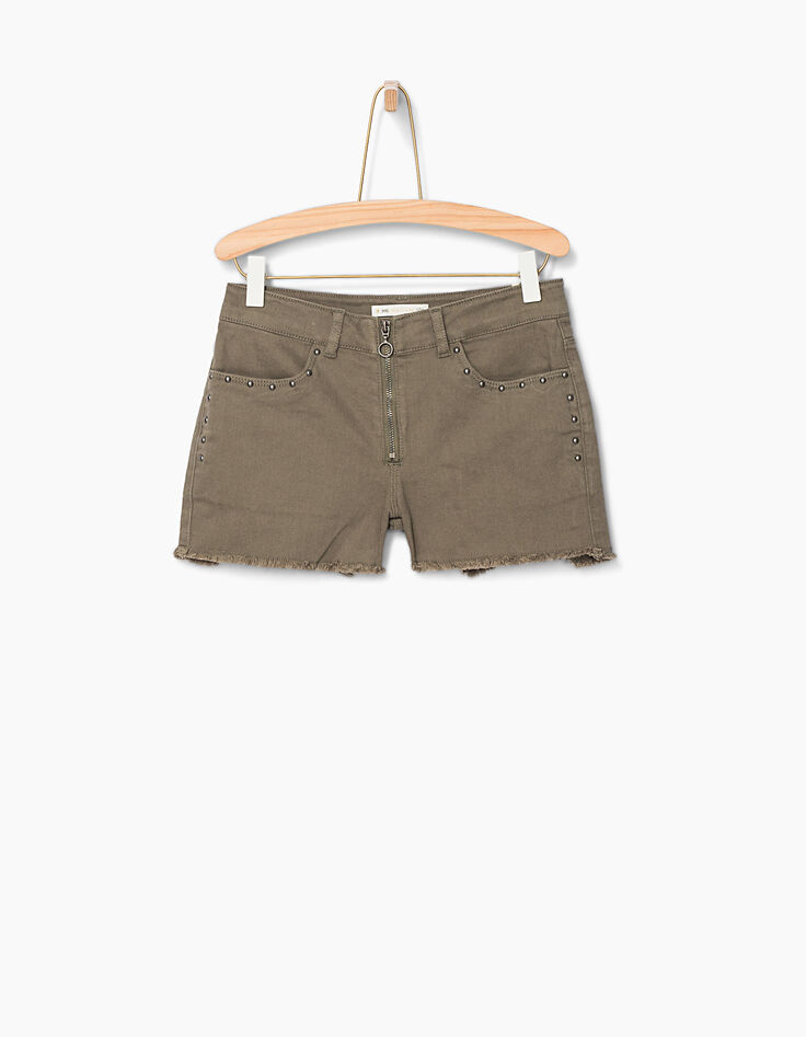 Girls' khaki studded denim shorts -2