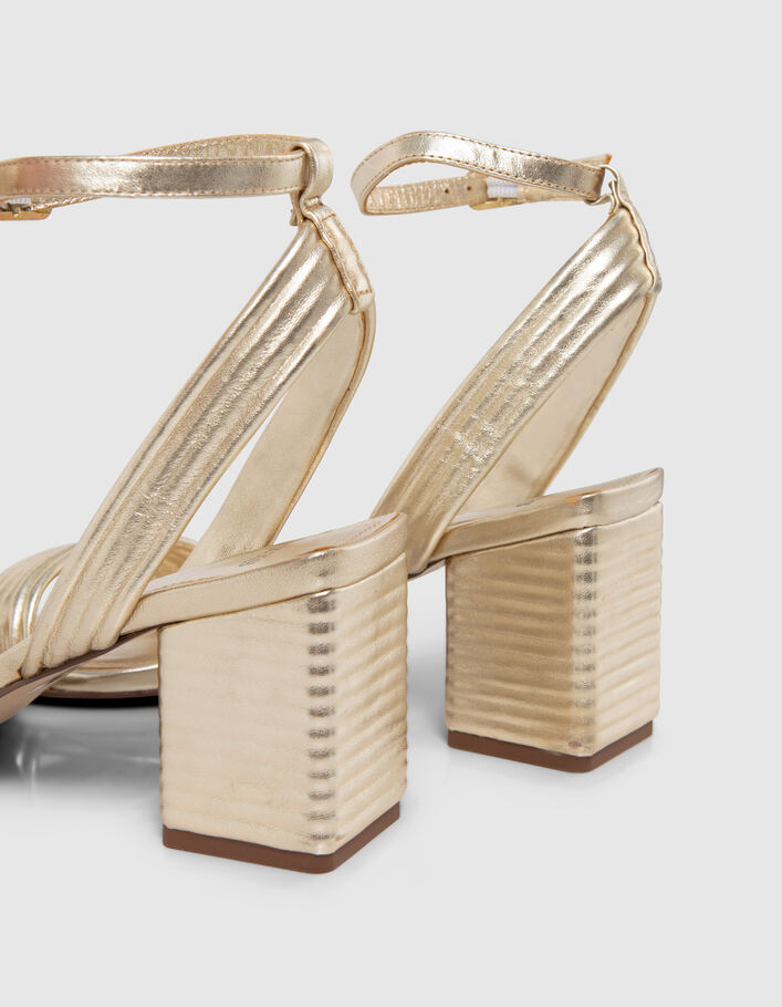 Women's metallic gold leather heeled sandals - IKKS