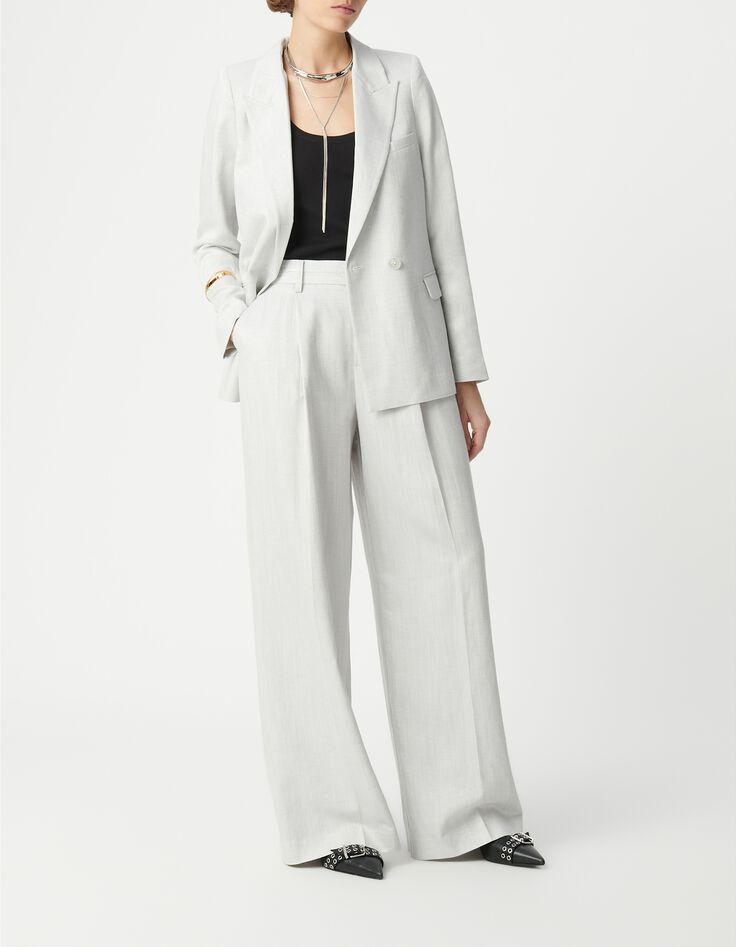 Women's grey sequined wide-leg suit pants-1