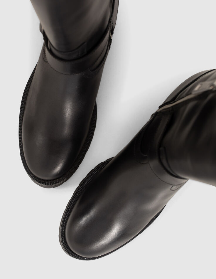 Women’s black leather biker-style boots with lugged sole-6