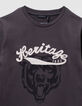 Graues Jungen-T-Shirt gestickter Bär Schriftzug-4