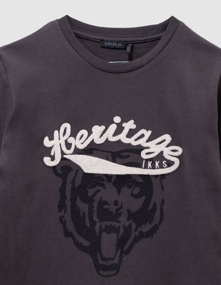 Graues Jungen-T-Shirt gestickter Bär Schriftzug-4 Graues Jungen-T-Shirt gestickter Bär Schriftzug-4