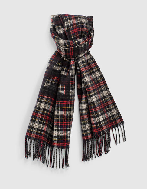 Men’s red checked slogan scarf