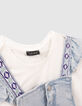 Set korte jeanstuinbroek en wit T-shirt meisjes-8