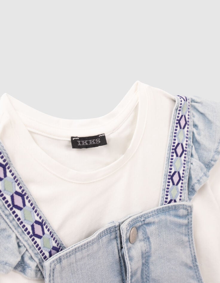 Set korte jeanstuinbroek en wit T-shirt meisjes-8