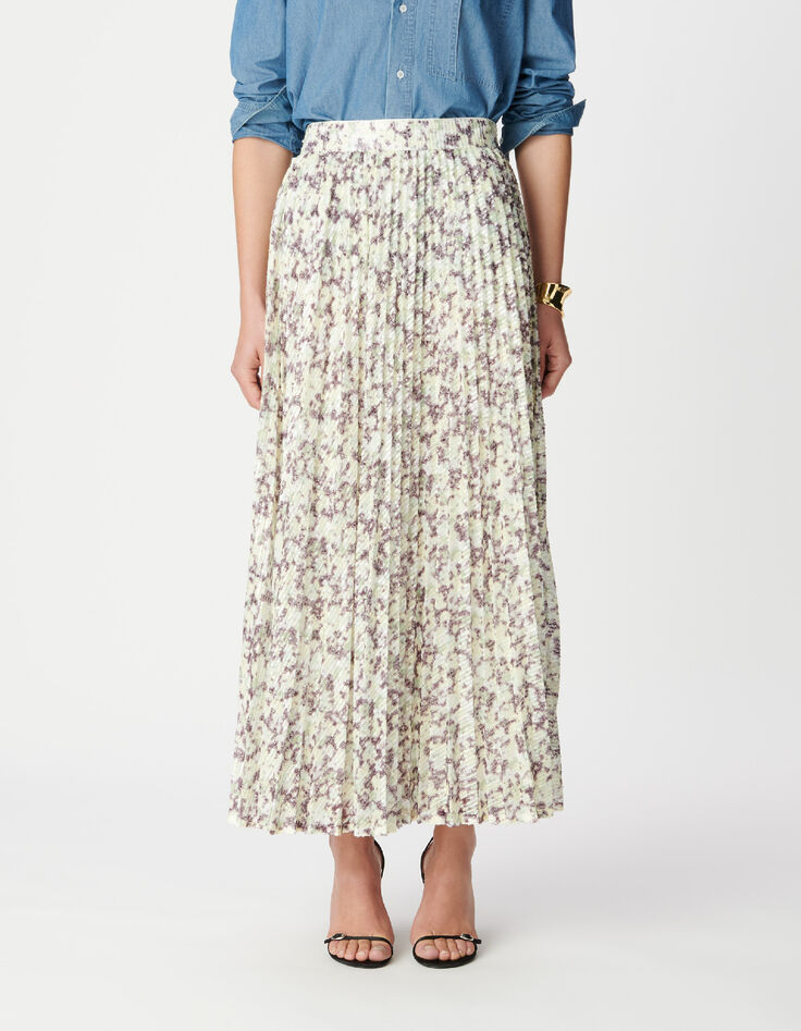 Jupe pliss&eacute;e verte camouflage broderies sequins Femme-3