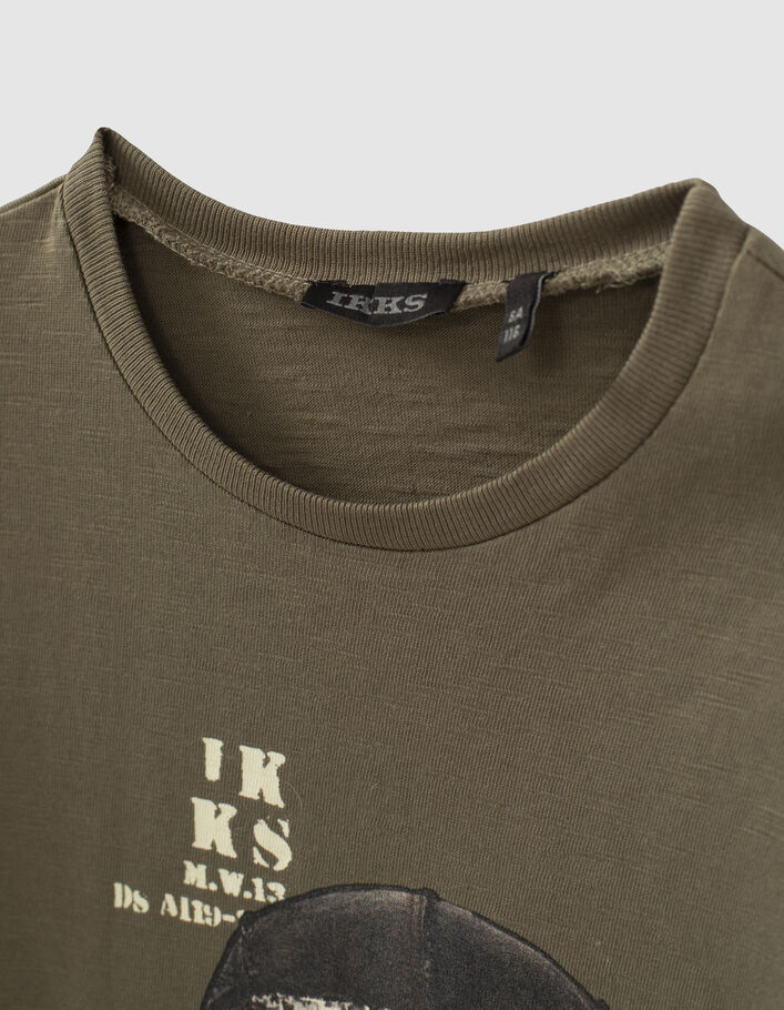 T-shirt kaki coton BCI visuel tête de mort bouclette garçon -3