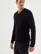 Men's black knit V-neck sweater-2