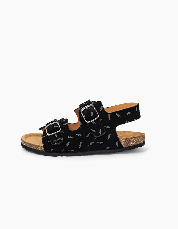 Sandales anatomiques noires en cuir velours éclairs garçon-1