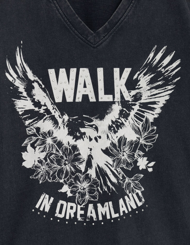 Schwarzes Damen T-Shirt aus verwaschener Bio-Baumwolle mit V-Ausschnitt-7